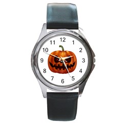 Halloween Pumpkin Round Metal Watch by Valentinaart