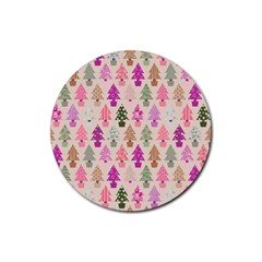 Christmas Tree Pattern Rubber Coaster (round)  by Valentinaart