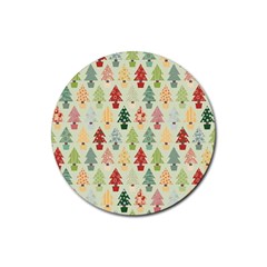 Christmas Tree Pattern Rubber Coaster (round)  by Valentinaart