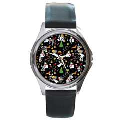 Christmas Pattern Round Metal Watch by Valentinaart