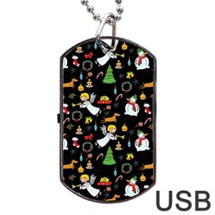 Christmas Pattern Dog Tag Usb Flash (one Side) by Valentinaart