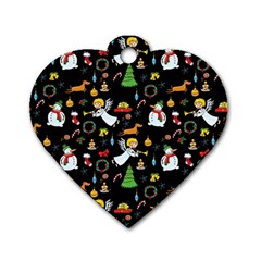 Christmas Pattern Dog Tag Heart (two Sides) by Valentinaart