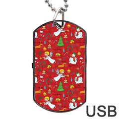 Christmas Pattern Dog Tag Usb Flash (one Side) by Valentinaart