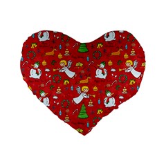 Christmas Pattern Standard 16  Premium Heart Shape Cushions by Valentinaart