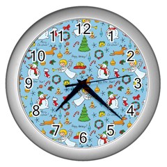 Christmas Pattern Wall Clocks (silver)  by Valentinaart