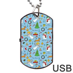 Christmas Pattern Dog Tag Usb Flash (one Side) by Valentinaart