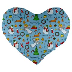 Christmas Pattern Large 19  Premium Flano Heart Shape Cushions by Valentinaart