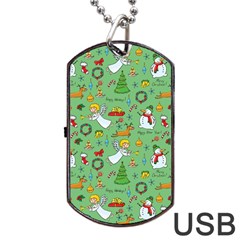 Christmas Pattern Dog Tag Usb Flash (two Sides) by Valentinaart