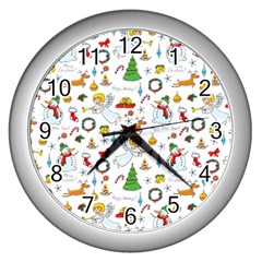 Christmas Pattern Wall Clocks (silver)  by Valentinaart