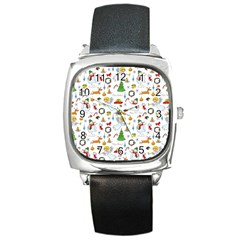 Christmas Pattern Square Metal Watch by Valentinaart