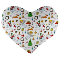 Christmas Pattern Large 19  Premium Heart Shape Cushions by Valentinaart