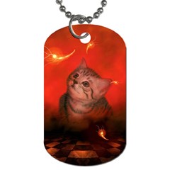 Cute Little Kitten, Red Background Dog Tag (two Sides) by FantasyWorld7