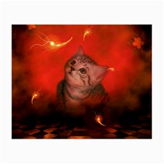 Cute Little Kitten, Red Background Small Glasses Cloth (2-side) by FantasyWorld7