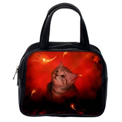 Cute Little Kitten, Red Background Classic Handbags (one Side) by FantasyWorld7