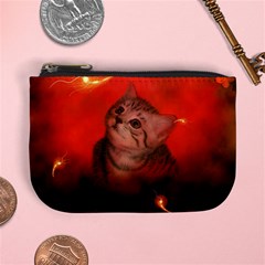 Cute Little Kitten, Red Background Mini Coin Purses by FantasyWorld7