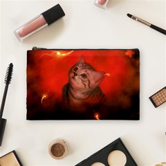 Cute Little Kitten, Red Background Cosmetic Bag (medium)  by FantasyWorld7