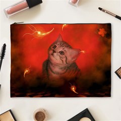 Cute Little Kitten, Red Background Cosmetic Bag (xl) by FantasyWorld7