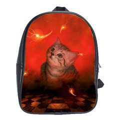 Cute Little Kitten, Red Background School Bag (large)