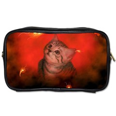 Cute Little Kitten, Red Background Toiletries Bags by FantasyWorld7