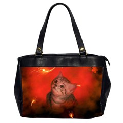 Cute Little Kitten, Red Background Office Handbags (2 Sides)  by FantasyWorld7