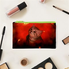 Cute Little Kitten, Red Background Cosmetic Bag (xs) by FantasyWorld7