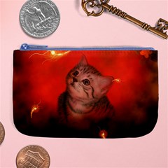 Cute Little Kitten, Red Background Large Coin Purse by FantasyWorld7