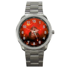 Cute Little Kitten, Red Background Sport Metal Watch by FantasyWorld7