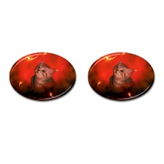 Cute Little Kitten, Red Background Cufflinks (oval) by FantasyWorld7