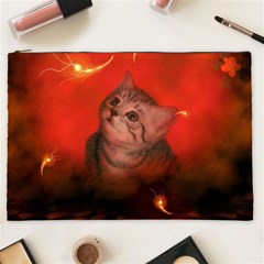 Cute Little Kitten, Red Background Cosmetic Bag (xxl)  by FantasyWorld7