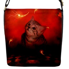 Cute Little Kitten, Red Background Flap Messenger Bag (s) by FantasyWorld7