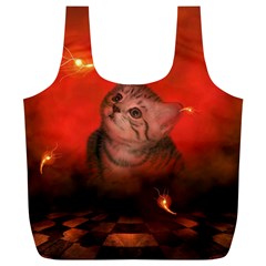 Cute Little Kitten, Red Background Full Print Recycle Bags (l)  by FantasyWorld7