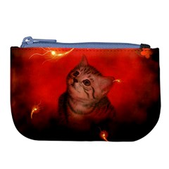 Cute Little Kitten, Red Background Large Coin Purse by FantasyWorld7