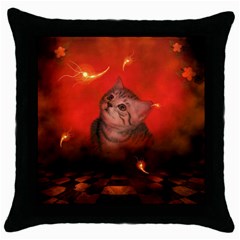 Cute Little Kitten, Red Background Throw Pillow Case (black) by FantasyWorld7