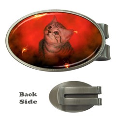 Cute Little Kitten, Red Background Money Clips (oval)  by FantasyWorld7