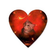 Cute Little Kitten, Red Background Heart Magnet by FantasyWorld7