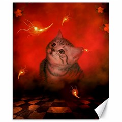 Cute Little Kitten, Red Background Canvas 16  X 20   by FantasyWorld7