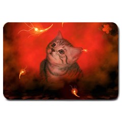 Cute Little Kitten, Red Background Large Doormat  by FantasyWorld7