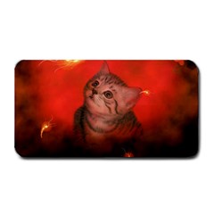 Cute Little Kitten, Red Background Medium Bar Mats by FantasyWorld7