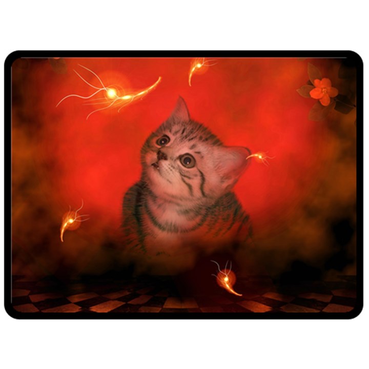 Cute Little Kitten, Red Background Fleece Blanket (Large) 