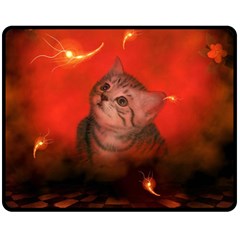 Cute Little Kitten, Red Background Fleece Blanket (medium)  by FantasyWorld7