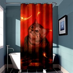 Cute Little Kitten, Red Background Shower Curtain 36  X 72  (stall)  by FantasyWorld7