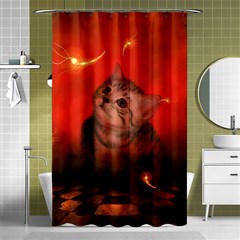 Cute Little Kitten, Red Background Shower Curtain 48  X 72  (small)  by FantasyWorld7