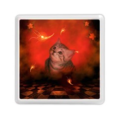 Cute Little Kitten, Red Background Memory Card Reader (square)  by FantasyWorld7