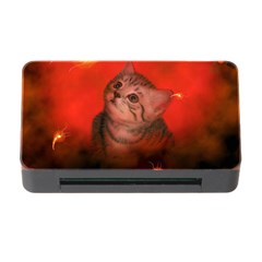 Cute Little Kitten, Red Background Memory Card Reader With Cf by FantasyWorld7