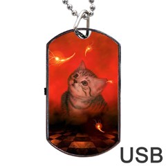 Cute Little Kitten, Red Background Dog Tag Usb Flash (two Sides) by FantasyWorld7