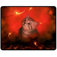 Cute Little Kitten, Red Background Double Sided Fleece Blanket (medium)  by FantasyWorld7