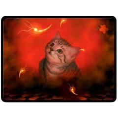 Cute Little Kitten, Red Background Double Sided Fleece Blanket (large)  by FantasyWorld7