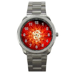 Wonderful Golden Dragon On Red Vintage Background Sport Metal Watch by FantasyWorld7