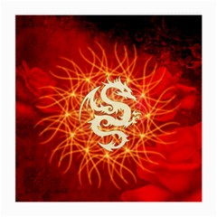 Wonderful Golden Dragon On Red Vintage Background Medium Glasses Cloth (2-side) by FantasyWorld7