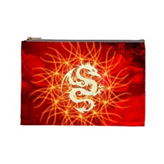 Wonderful Golden Dragon On Red Vintage Background Cosmetic Bag (large)  by FantasyWorld7